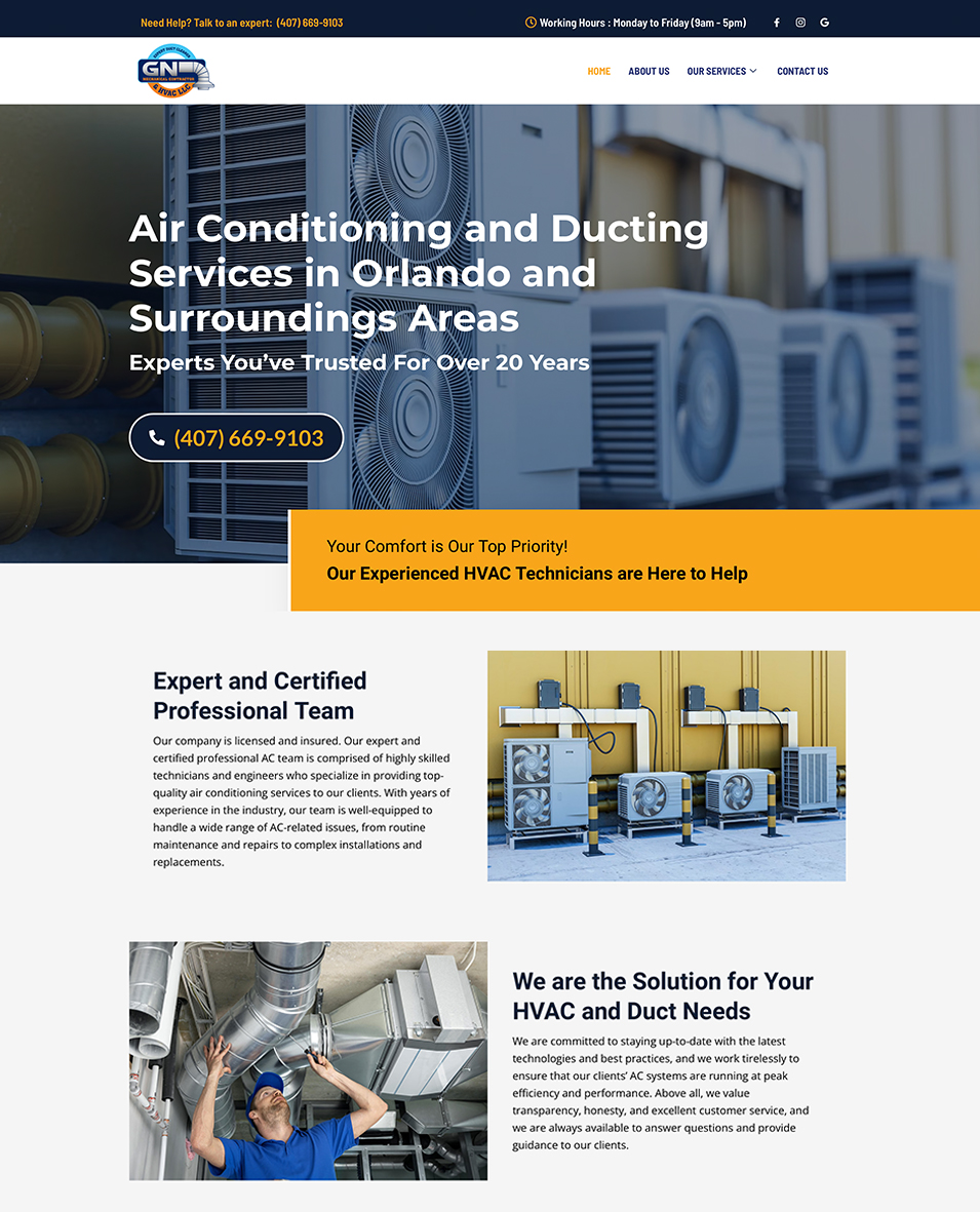 wordpress website design for a HVAC company